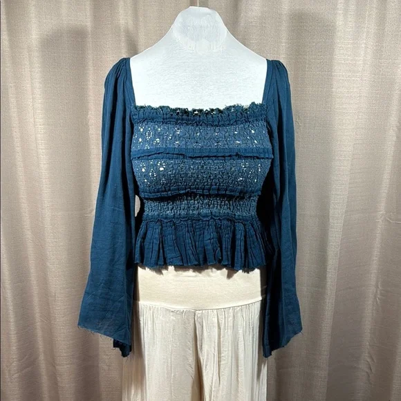 Free People Deep Blue Blouse - Picture 3 of 9